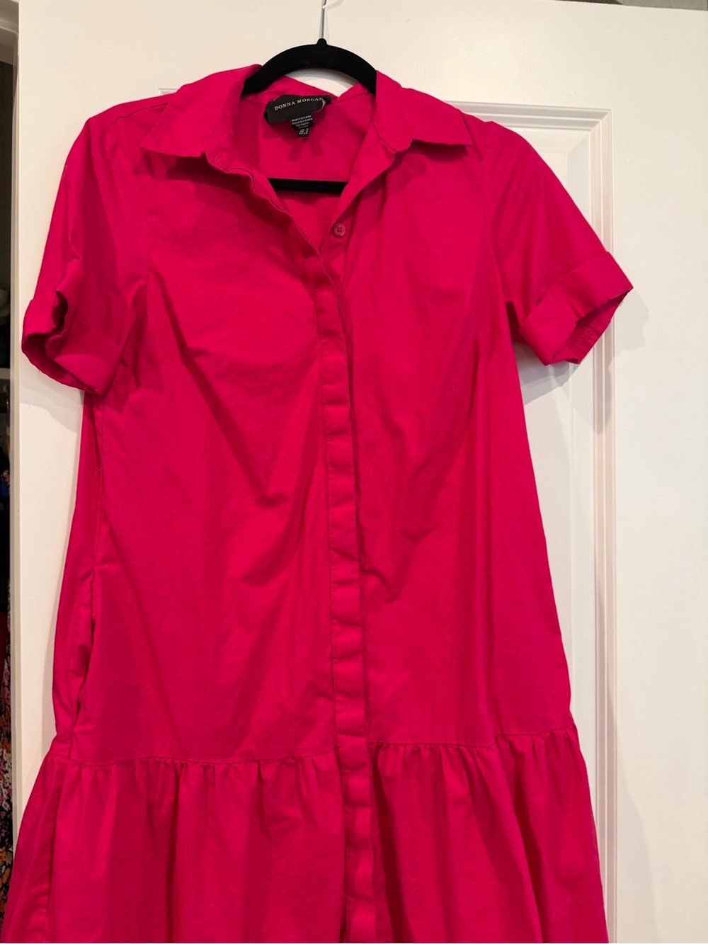 Donna Morgan Hot Pink Collared Button Dress with pockets